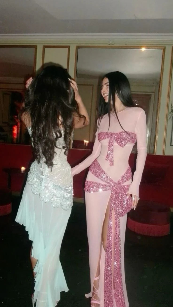 Beautiful Strapless Shiny Ruffle Sequined Side Leaking Prom Dress Evening Dress TP2632