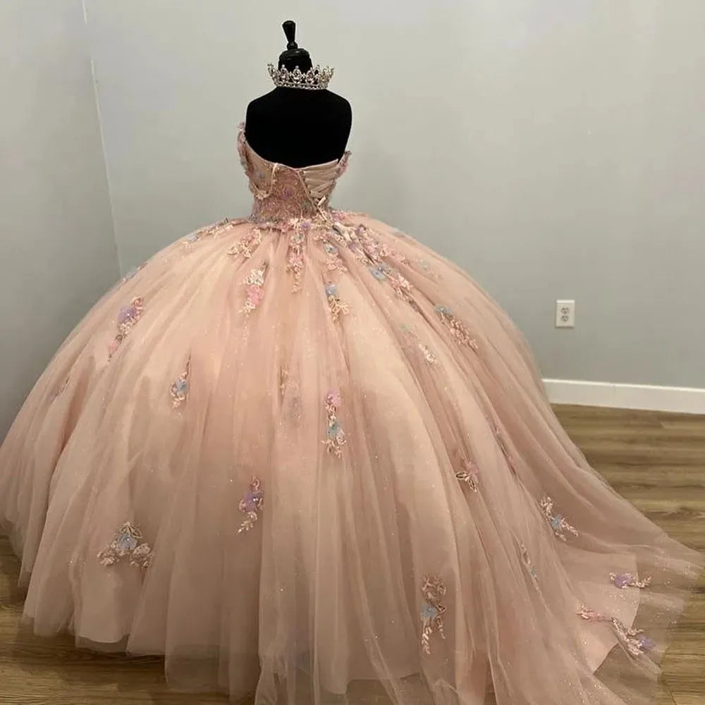 Sweet Pink Princess Dress A-line Off-shoulder Tulle Formal Prom Dress TP2643