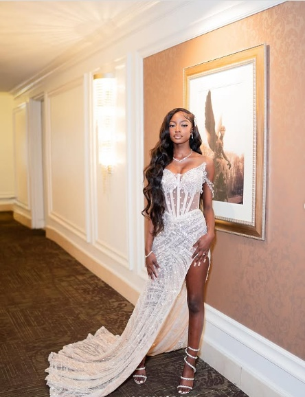 Sexy White Off Shoulder High Slit Sequined Trailing Prom Dress Evening Dress TP2650