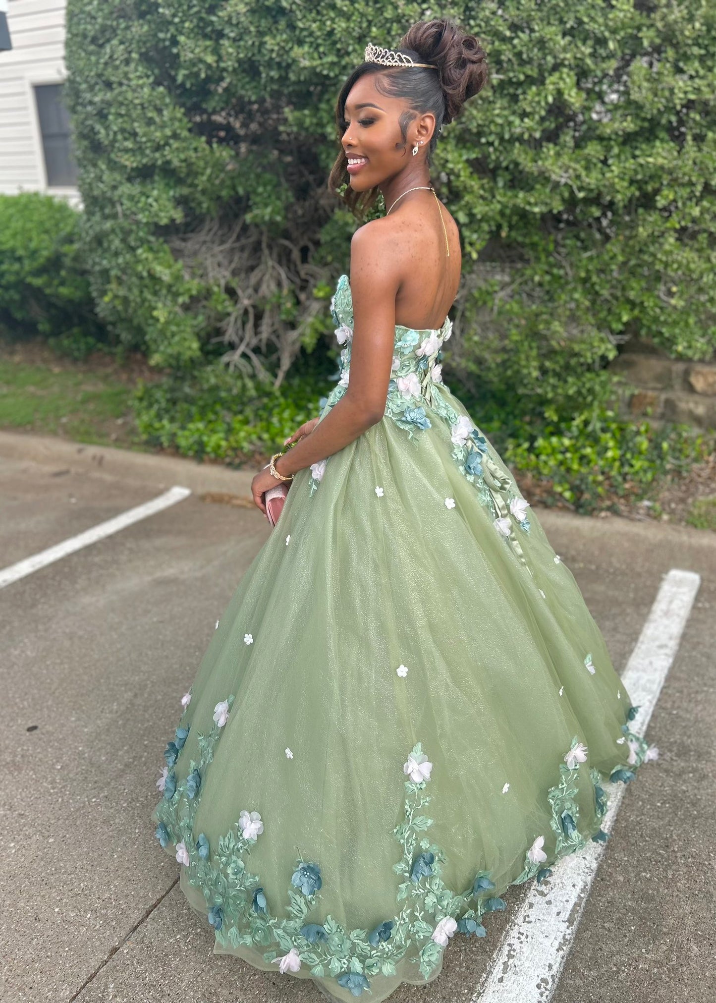 Cute Green Sleeveless 3D Flower A-Line Prom Dress Princess Dress TP2656