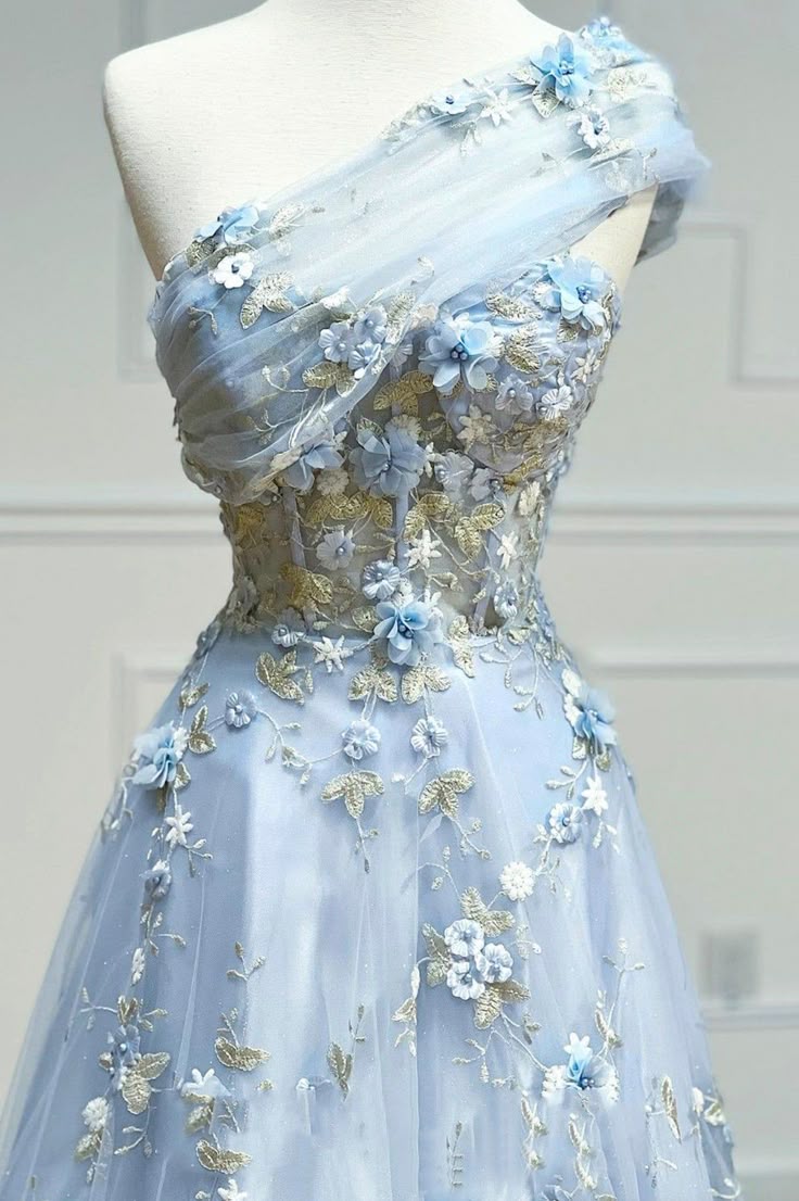 Beautiful A-line light blue strapless sweetheart neckline floral tulle long prom dress evening dressTP2659