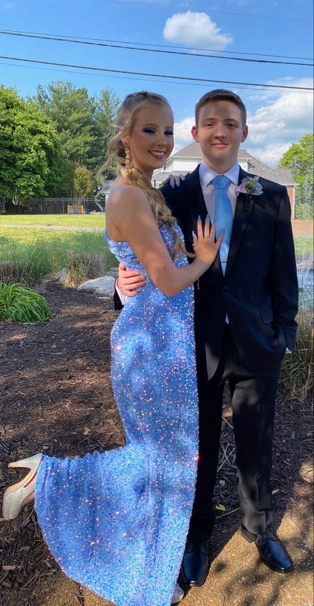 Shiny Blue One Shoulder Sequined Long Prom Dress Evening Dress TP2673