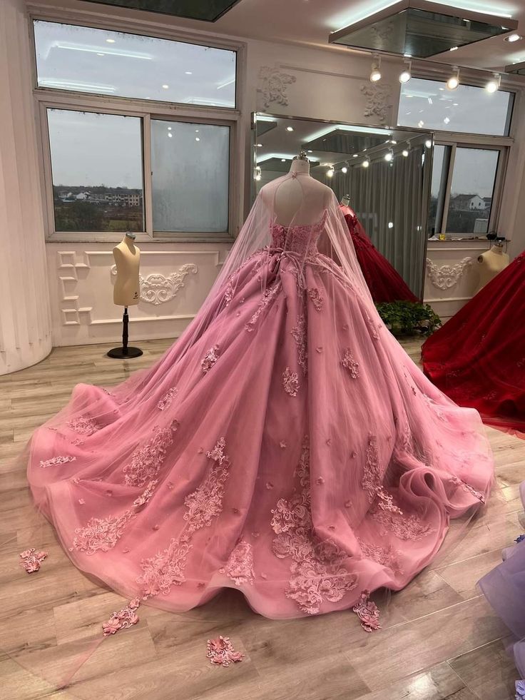 Sweet Princess Dress Pink Strapless Sweetheart Neck Lace Tulle With Train Prom Dress TP2685