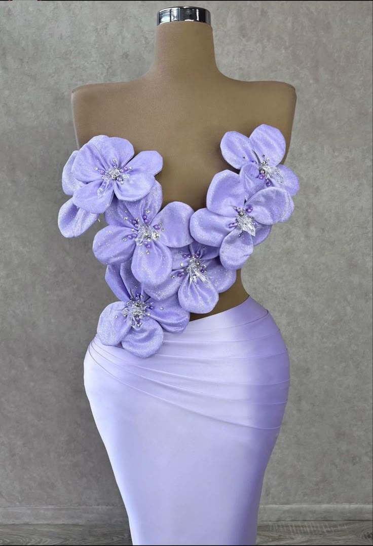 Fantasy Purple Beaded 3D Flower Hollow Mermaid Prom Dress Evening Gown TP2686