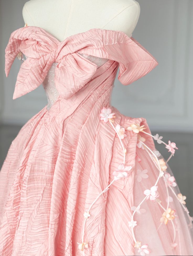 Sweet Pink Off-Shoulder Bow A-Line Prom Dress Evening Gown TP2700