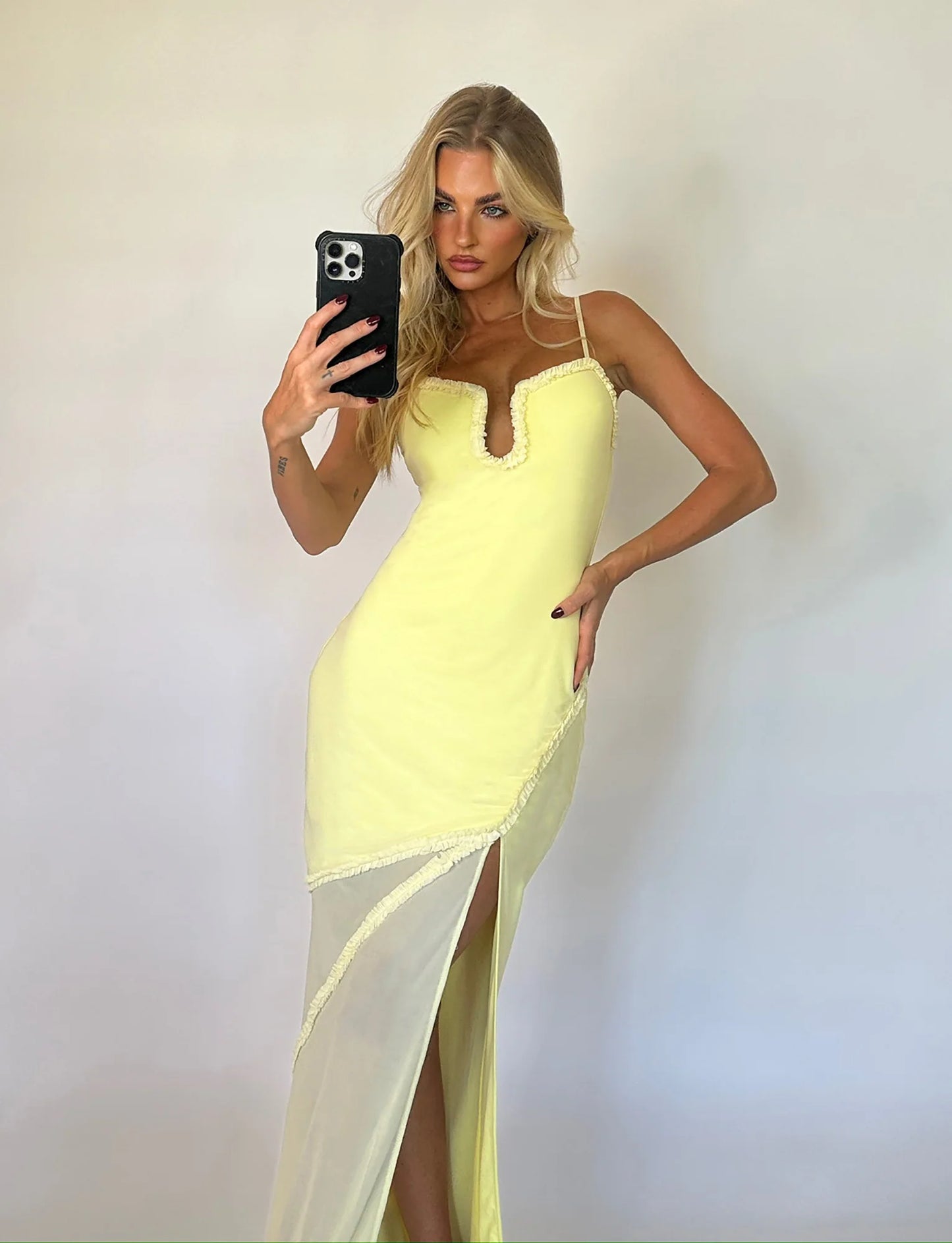 Sexy Yellow Strapless Mermaid Slit Prom Dress Evening Dress TP2705