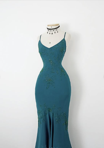 Vintage Strapless V-Neck Beaded Mermaid Chiffon Prom Dress Evening Dress TP2729