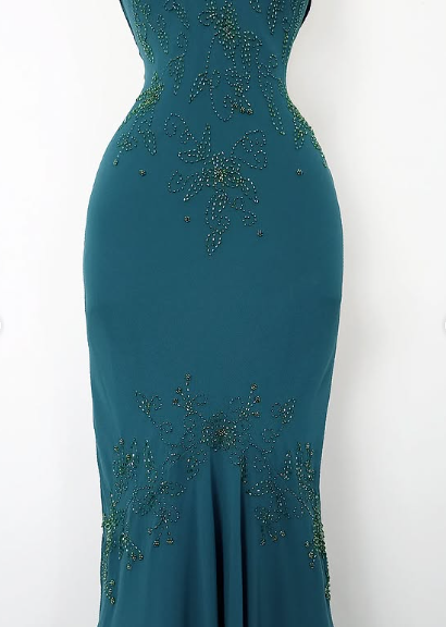 Vintage Strapless V-Neck Beaded Mermaid Chiffon Prom Dress Evening Dress TP2729