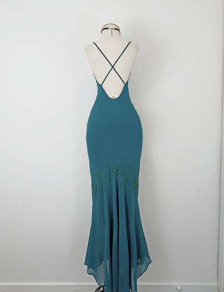 Vintage Strapless V-Neck Beaded Mermaid Chiffon Prom Dress Evening Dress TP2729
