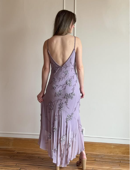Vintage Purple Strapless Beaded Backless Chiffon Prom Dress Evening Dress TP2732