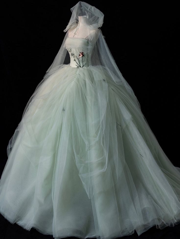 Elegant Green Strapless A-Line Tulle Long Prom Dress Evening Dress TP2739