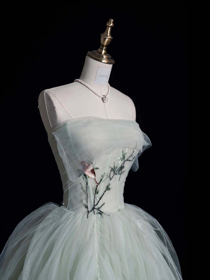 Elegant Green Strapless A-Line Tulle Long Prom Dress Evening Dress TP2739