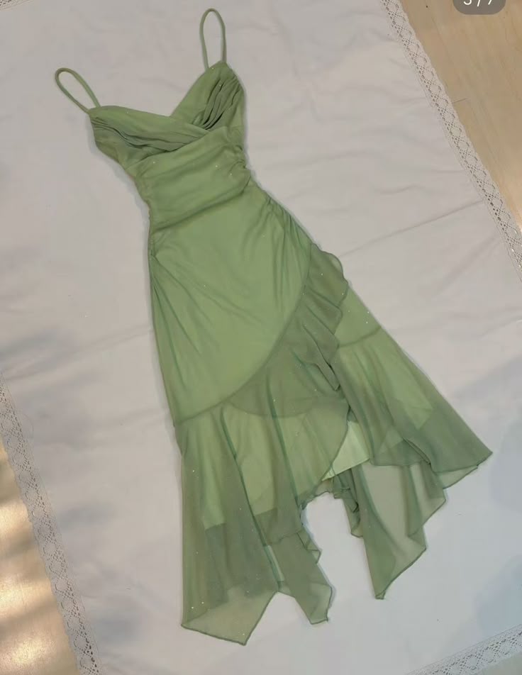 Simple Green Strapless Chiffon Ruffle Prom Dress Evening Dress TP2742