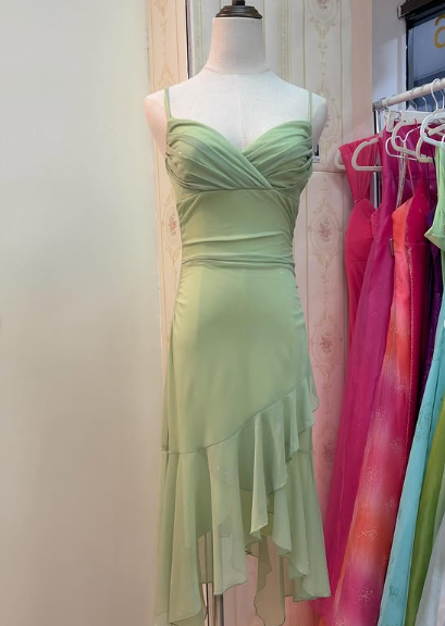 Simple Green Strapless Chiffon Ruffle Prom Dress Evening Dress TP2742