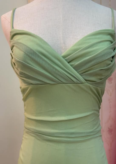 Simple Green Strapless Chiffon Ruffle Prom Dress Evening Dress TP2742