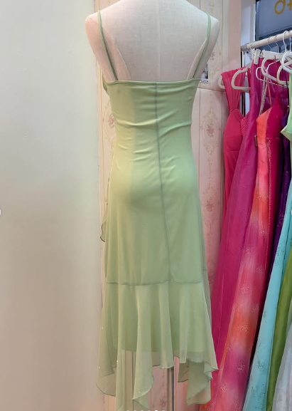 Simple Green Strapless Chiffon Ruffle Prom Dress Evening Dress TP2742