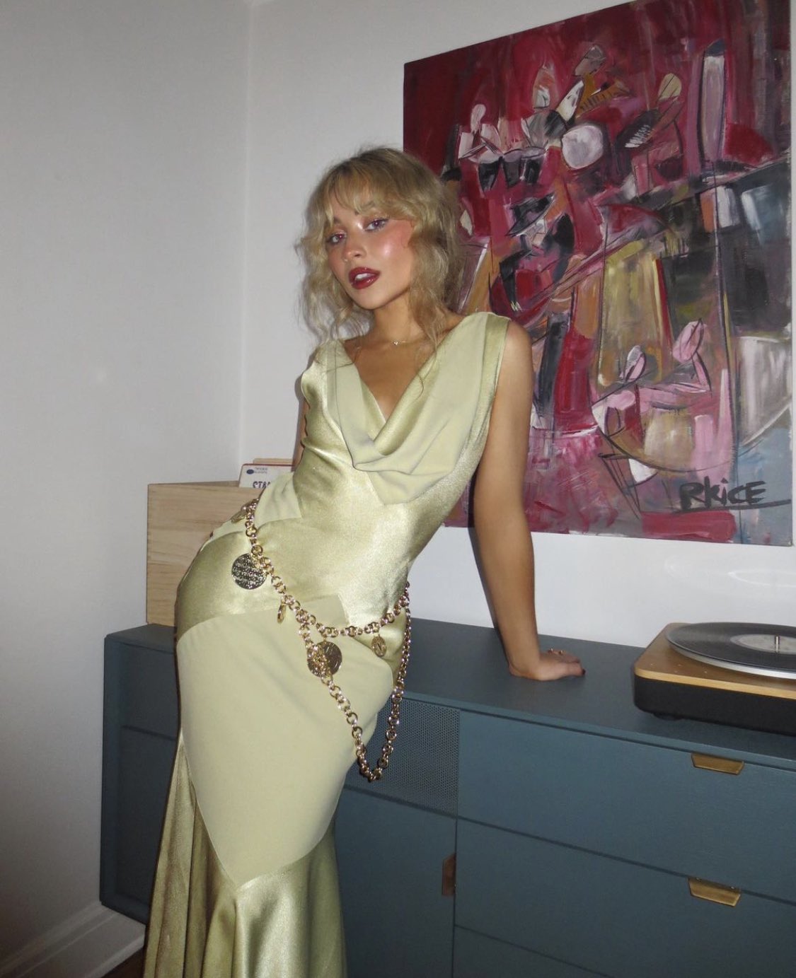 Beautiful Green Sleeveless Satin Mermaid Long Prom Dress Evening Dress No Waist Chain TP2743