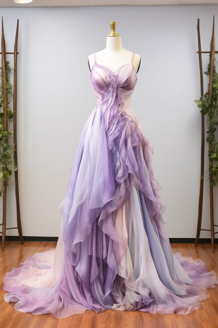 Fantasy Gradient Purple Strap Sleeveless A-line Floor-length Prom Dress Evening Gown TP2746