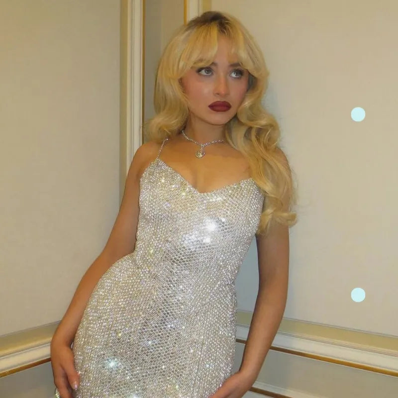 Shiny Silver Strapless V-Neck Sequin Knee-Length Prom Dress Evening Dress TP2749