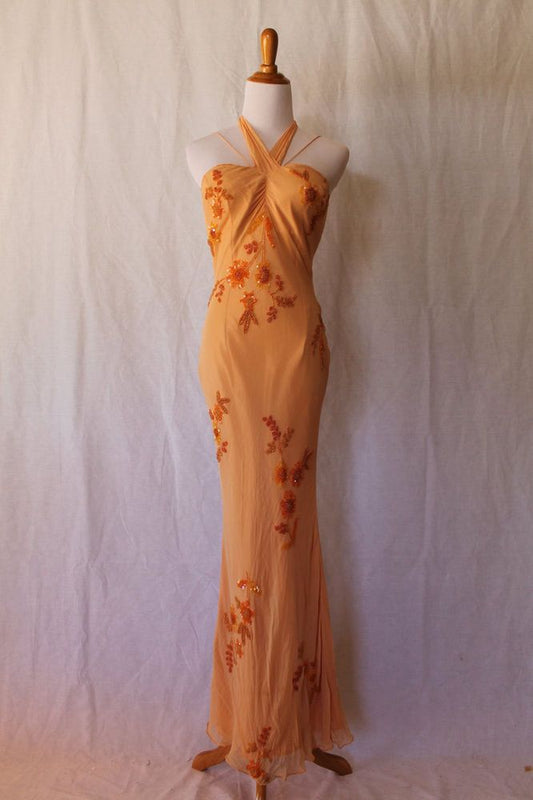 Beautiful Orange Mermaid Halter Neck Off Shoulder Sequined Long Prom Dress Evening Dress TP2755