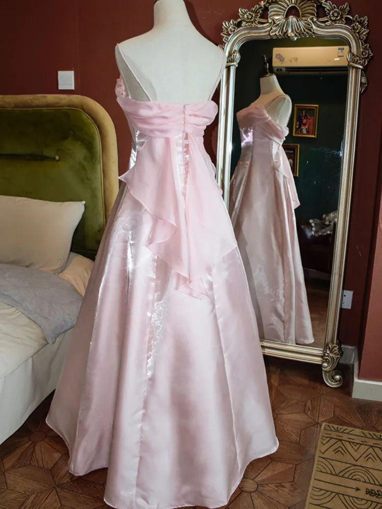 Sweet Pink A-Line Strappy Long Prom Dress Evening Gown TP2760