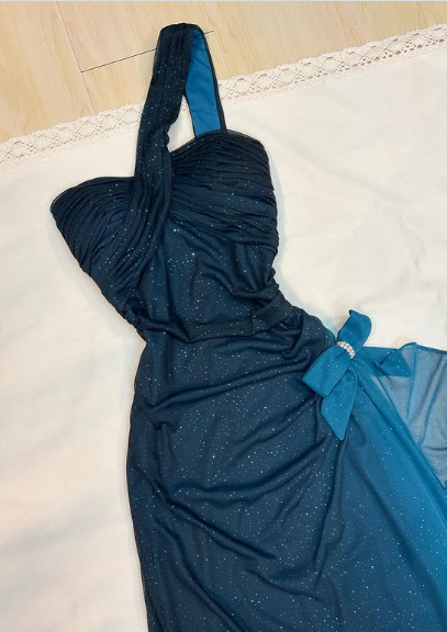 Vintage Gradient Blue One Shoulder Chiffon Shiny Mermaid Prom Dress Evening Dress TP2765