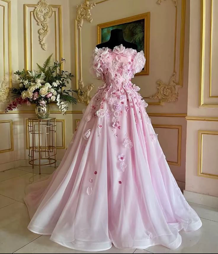 Sweet Pink Strapless 3D Flower A-Line Beaded Long Prom Dress TP2788