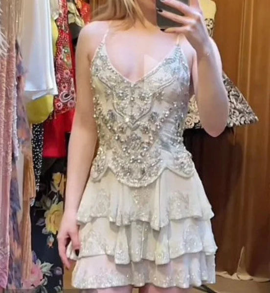 Vintage Embroidery Beaded Homecoming Dress A-Line Backless Party Dress Short Cocktail Dress TP4614