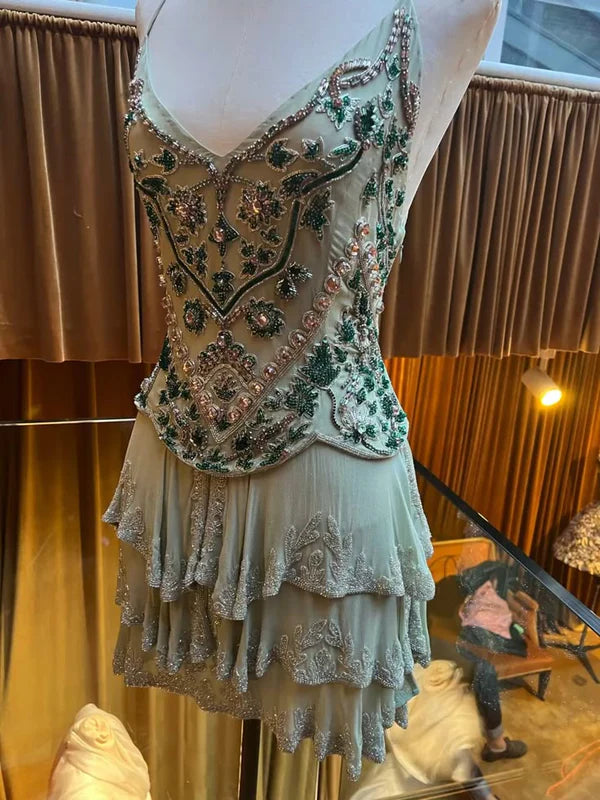 Vintage Embroidery Beaded Homecoming Dress A-Line Backless Party Dress Short Cocktail Dress TP4614