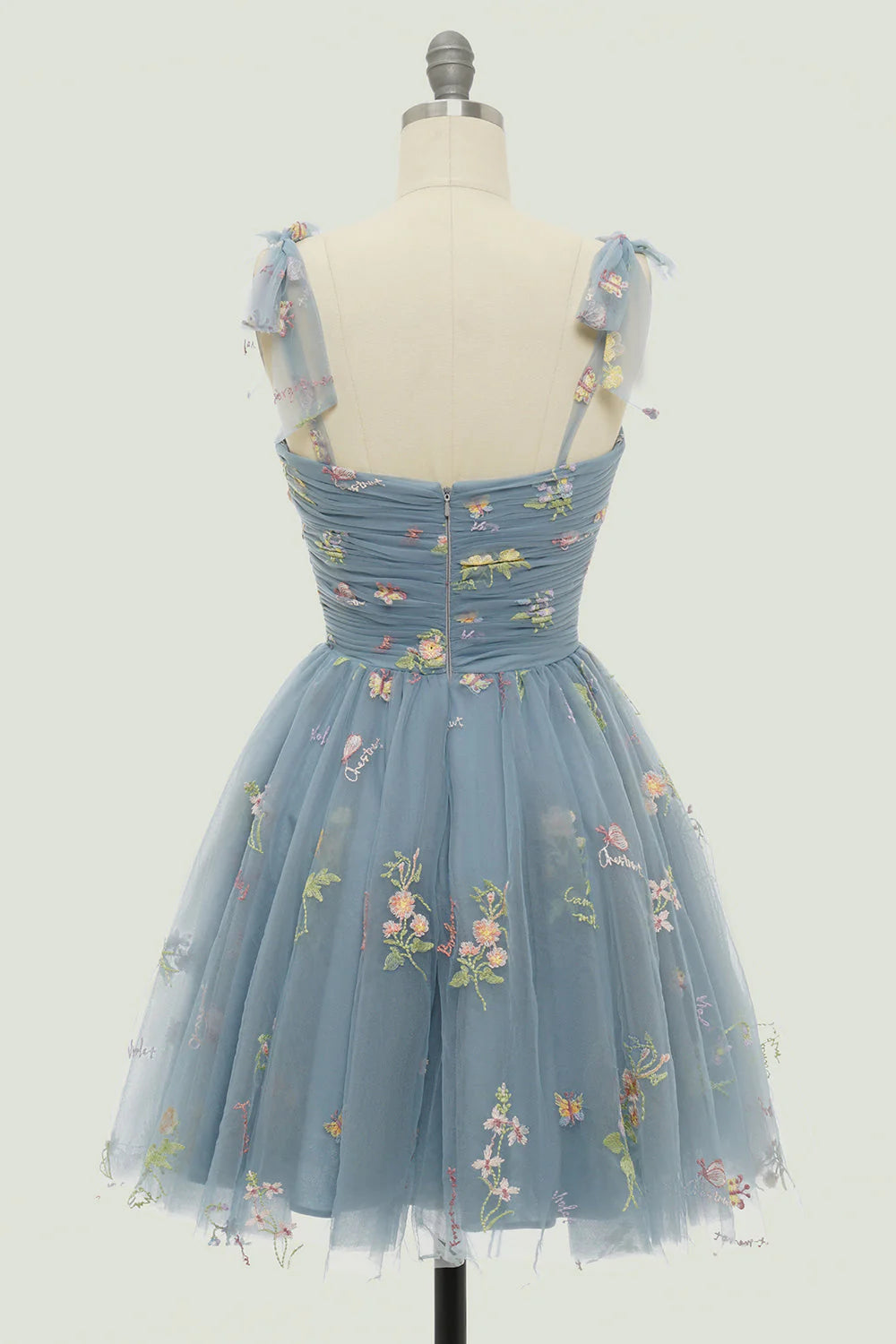 Charming Floral Embroidery Design A-line Tulle Spaghetti Strap Homecoming Dress TP3639