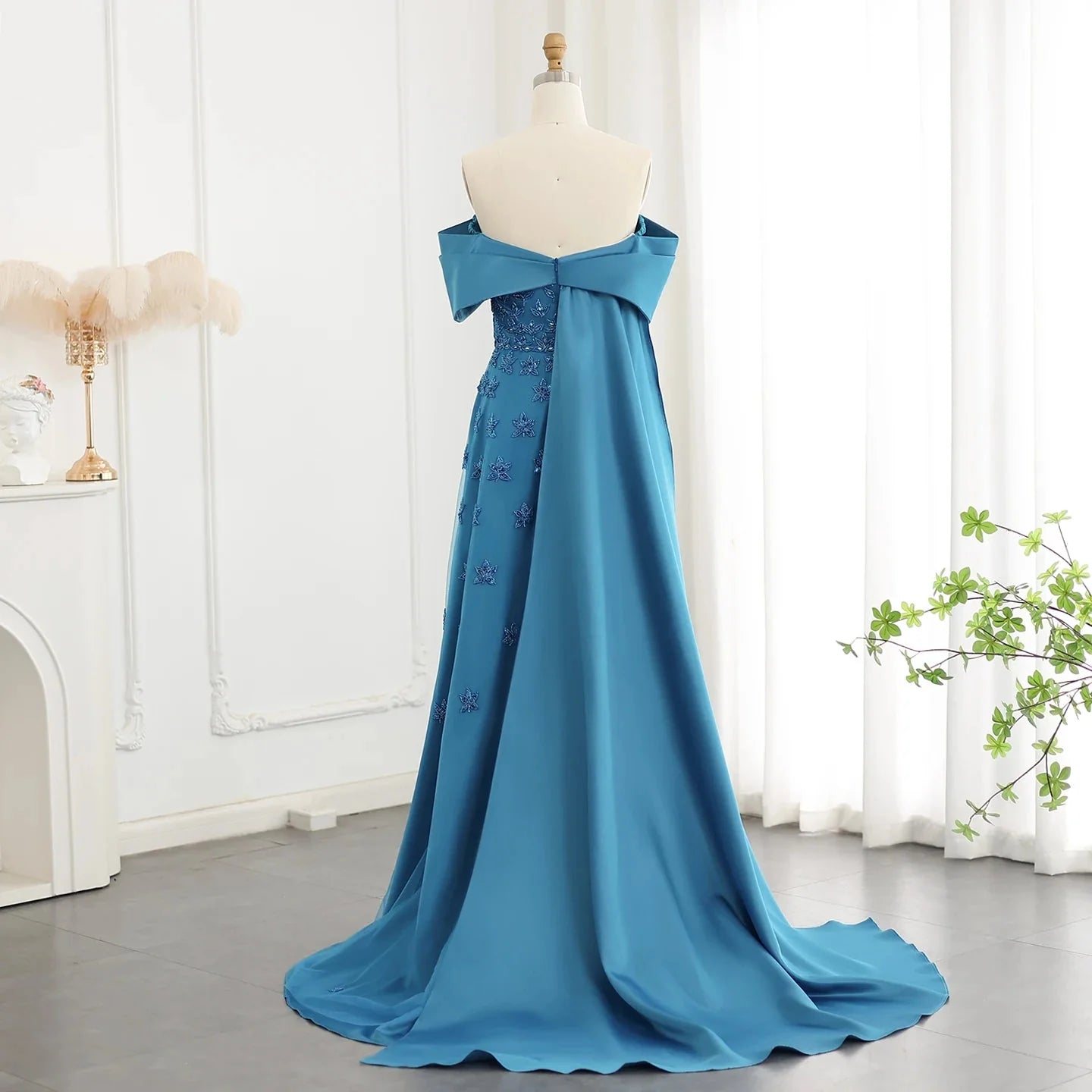 Gorgeous Sparkling Sequin Embroidery Off-the-shoulder A-Line Long Prom Dress Evening Dress TP4558