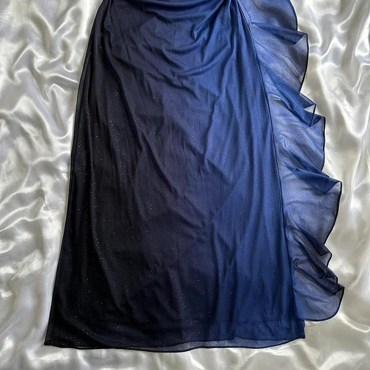 Vintage Gradient Navy Blue/Purple Exquisite Beaded Halter-neck Sheath Prom Dress Evening Dress TP4344