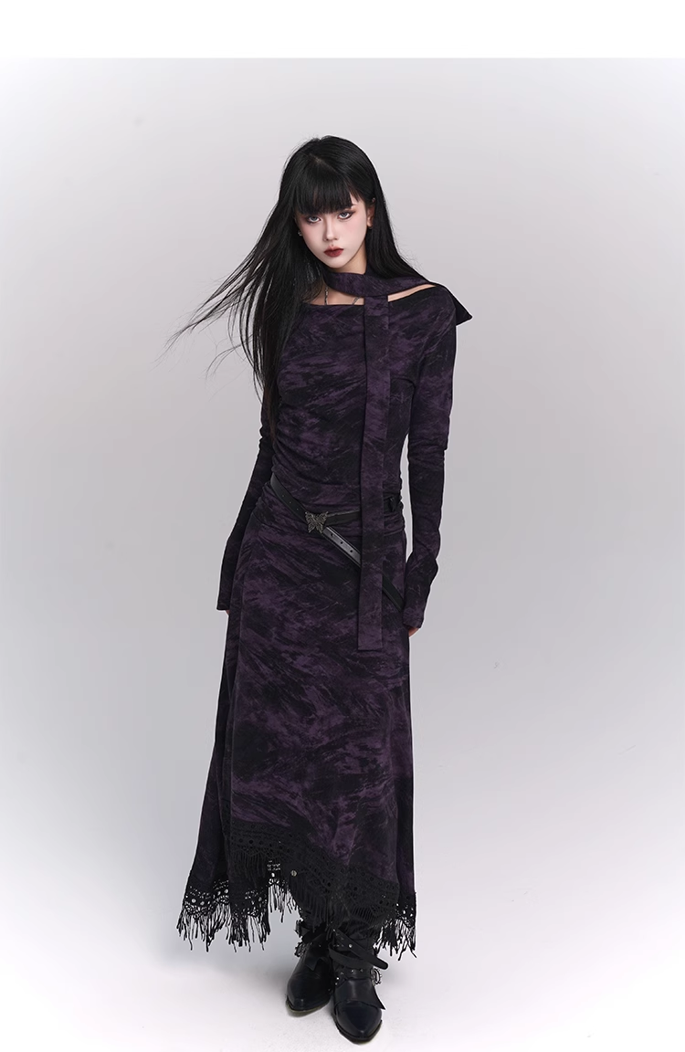 New Gothic Style Fashion Bell Sleeve Design Sense Long-sleeved Split Dress TP2932