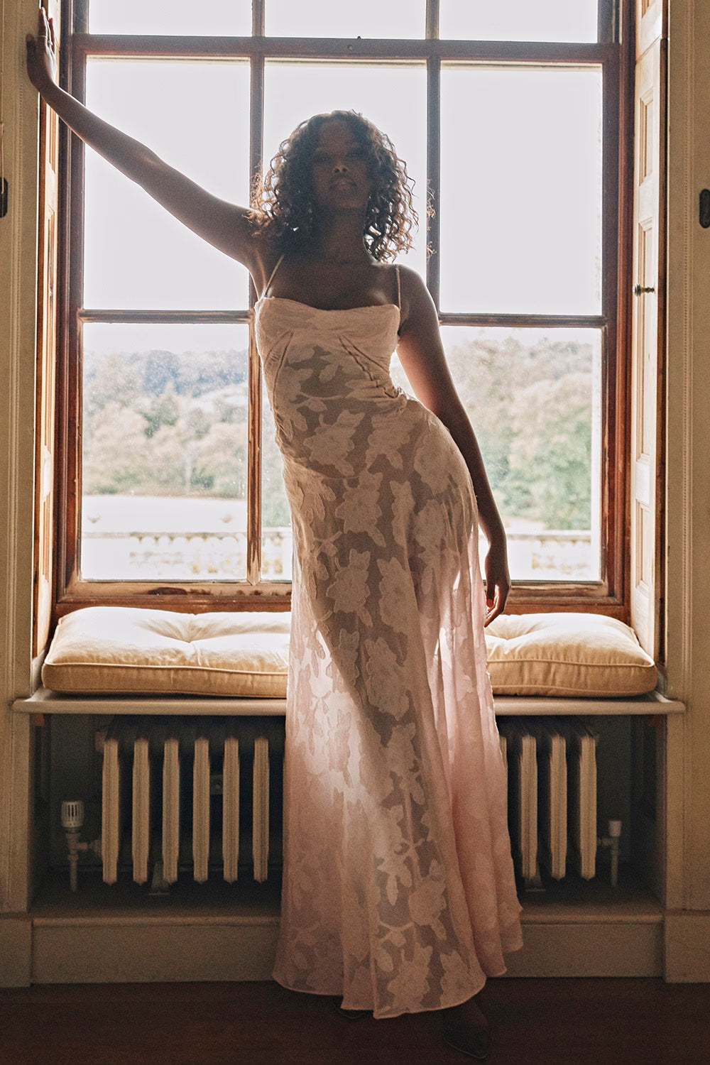 Vintage Floral Jacquard Spaghetti Strap Design Prom Dress Evening Dress TP4224