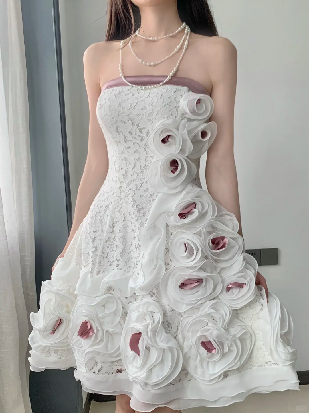 Vintage 3D Flowers Applique Strapless Design A-Line Short Homecoming Dress Party Dress TP4193