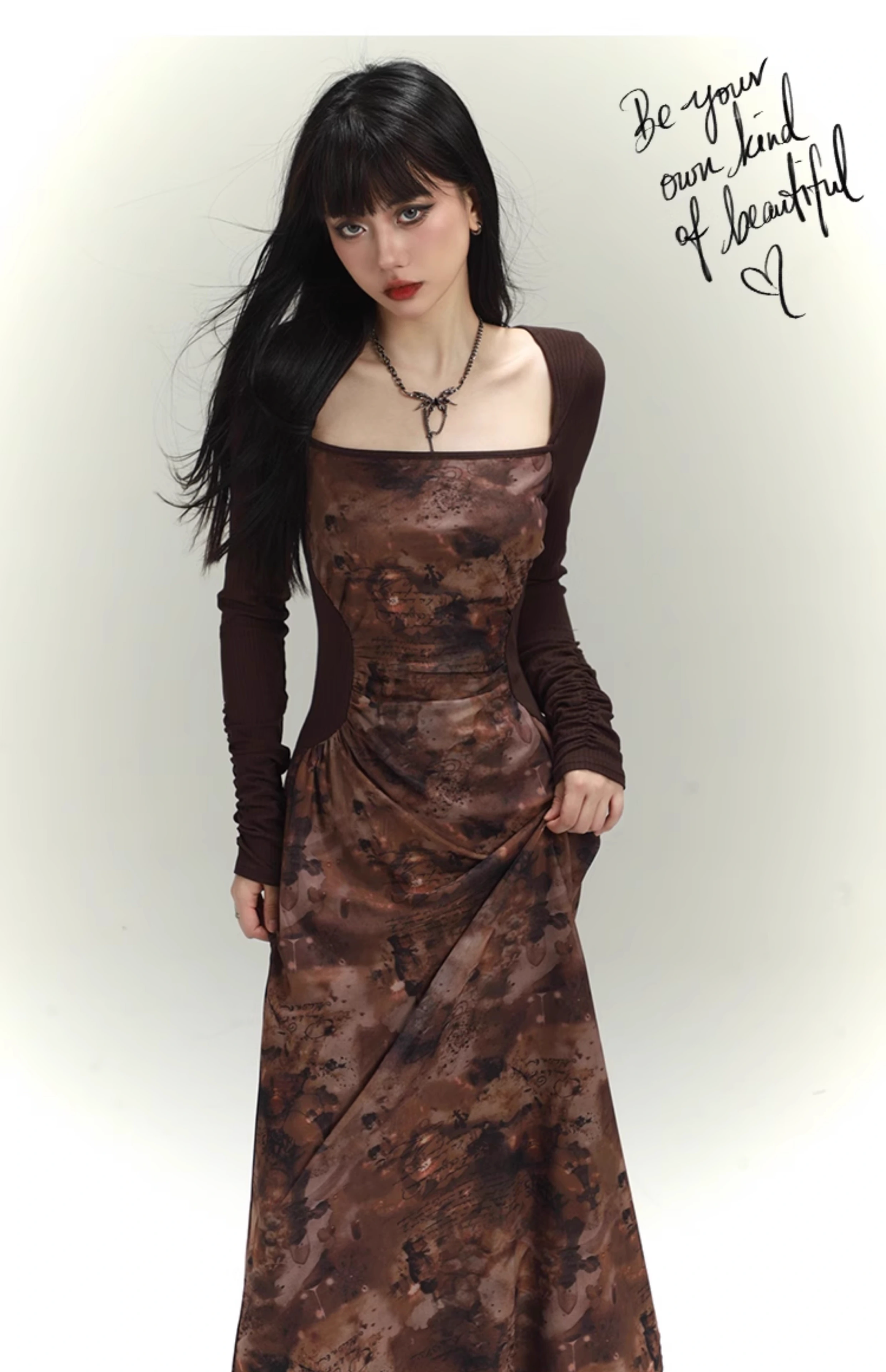 New Floral Pattern Design Women Long-sleeved Dress TP2936