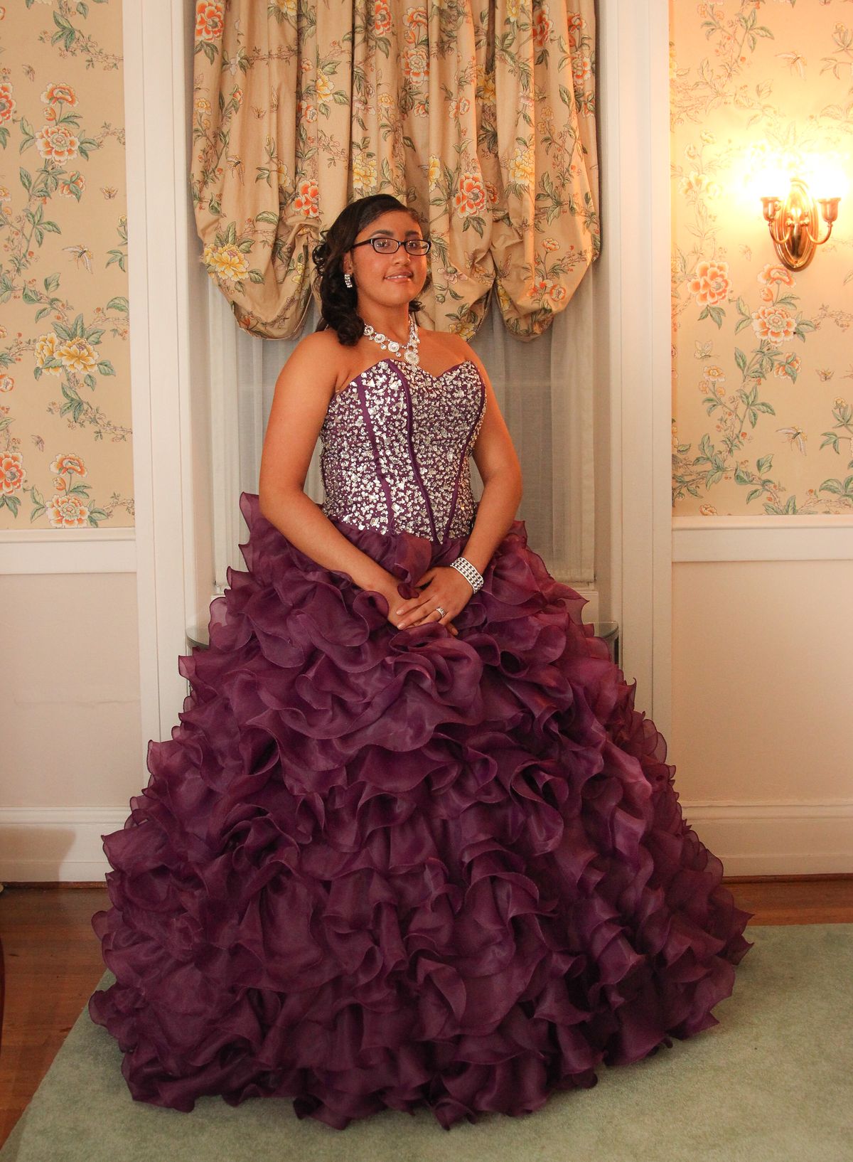 Glamorous Purple Strapless Sequin Bodice & Ruffled Tiered Sweet 16 Quinceanera Ball Gown TP5570