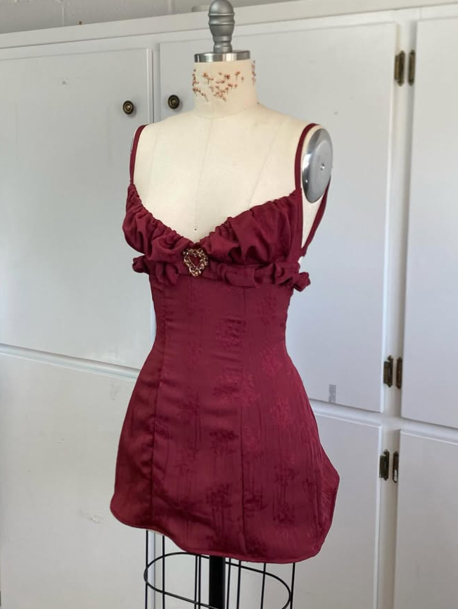 Vintage Burgundy Spaghetti Strap A-line Lace-up Short Party Dresses Homecoming Dresses, TP3777