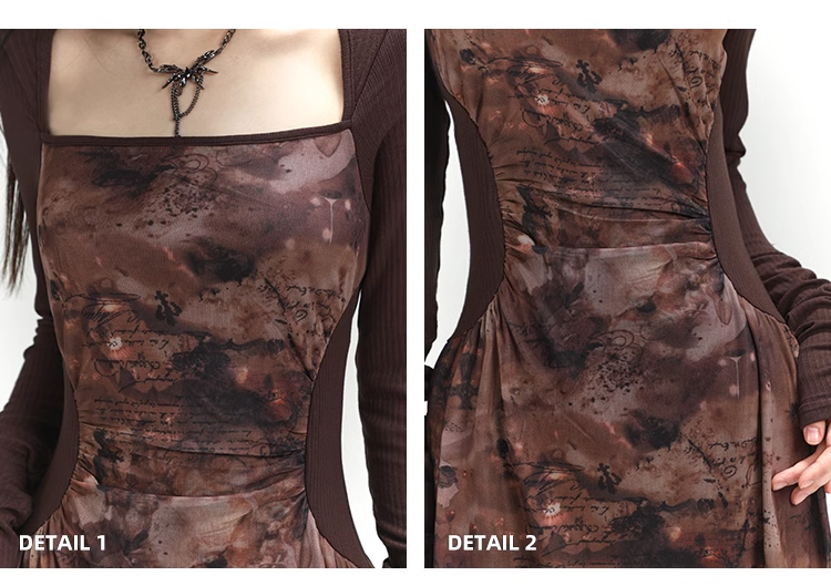 New Floral Pattern Design Women Long-sleeved Dress TP2936