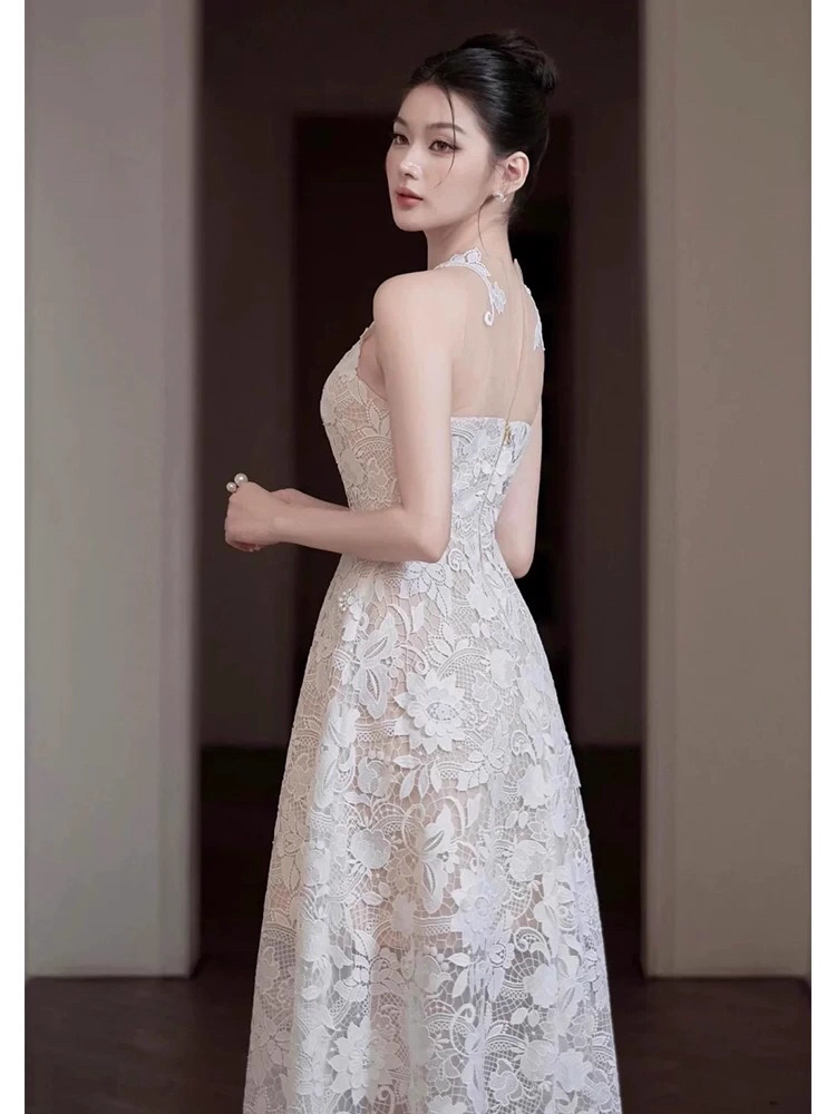 Vintage White Lace Applique Prom Dress Sheath Evening Dress Long Formal Dress TP4631