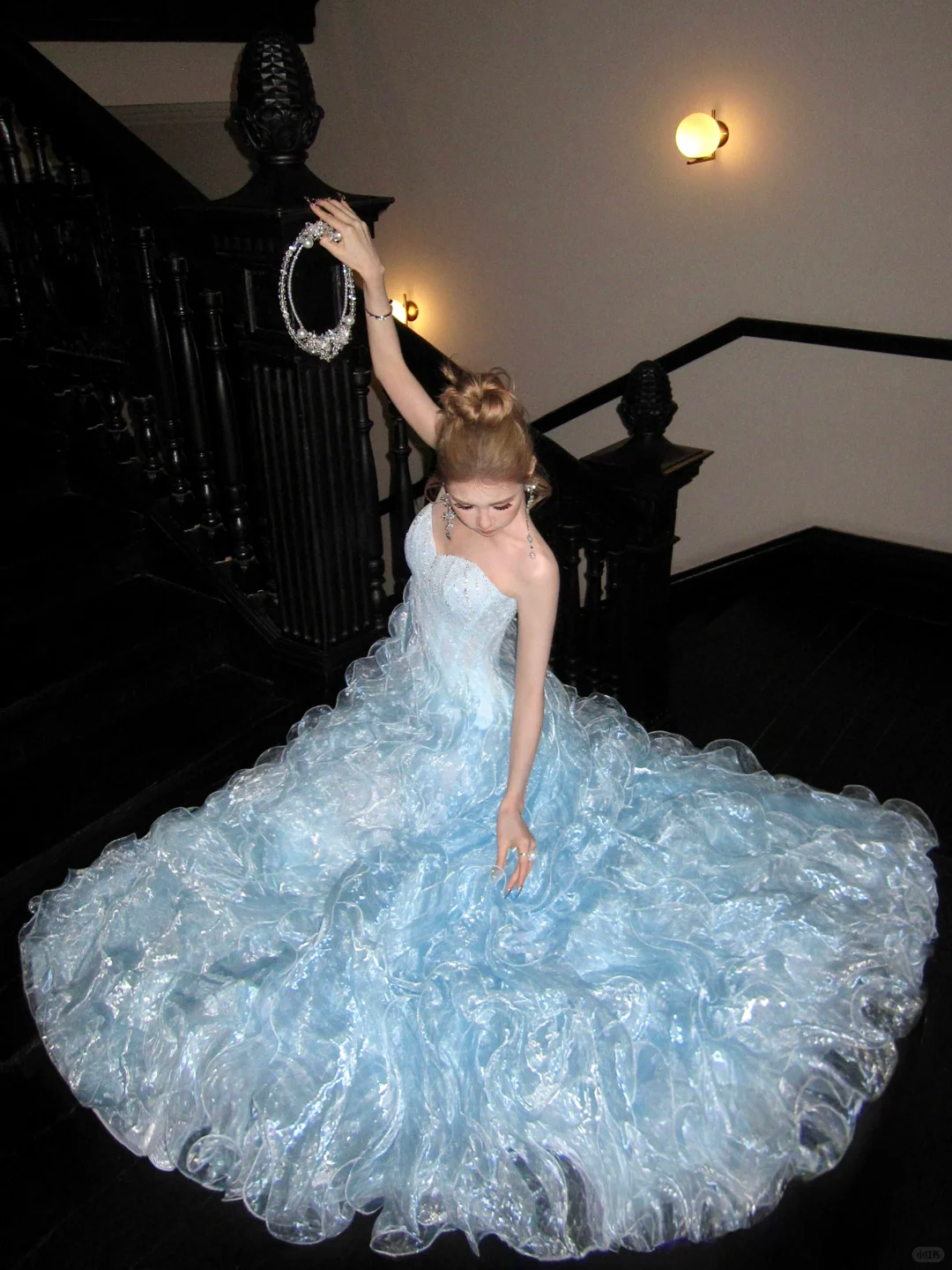 Gorgeous Shiny Light Blue Strapless Design A-Line Tulle Wedding Dress Prom Dress Evening Dress TP4235
