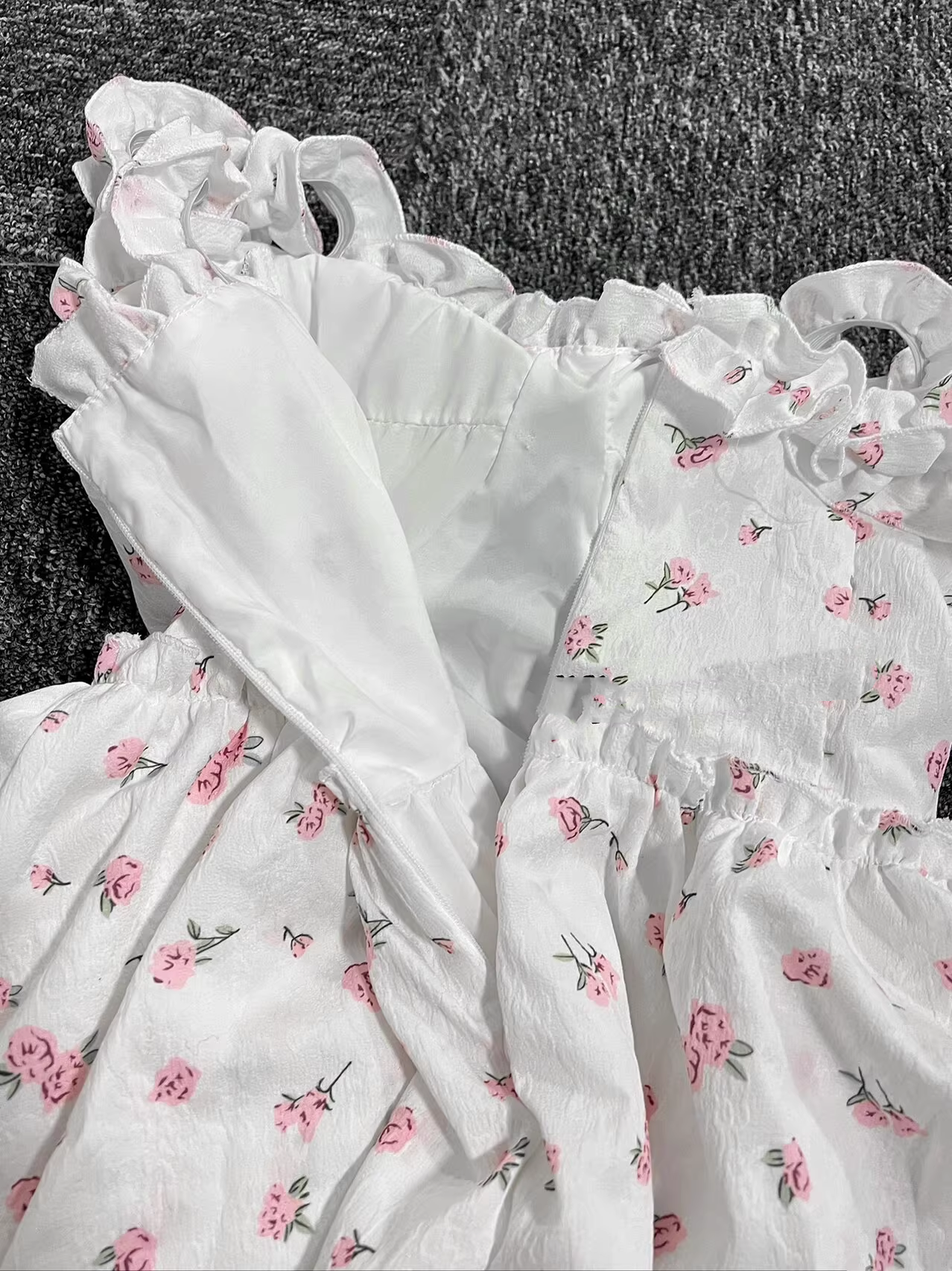 New Fashion Pink Floral Design A-line Sleeveless Spaghetti Strap Tiered Dress TP3291