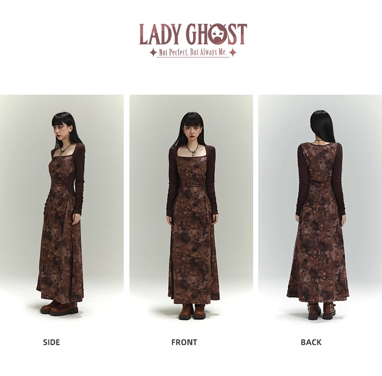 New Floral Pattern Design Women Long-sleeved Dress TP2936