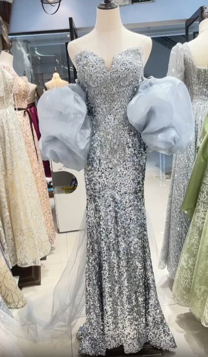 Gorgeous Glittering Sequin Beaded Sweetheart Strapless Mermaid Long Prom Dress Party Dress Evening Dress TP4485