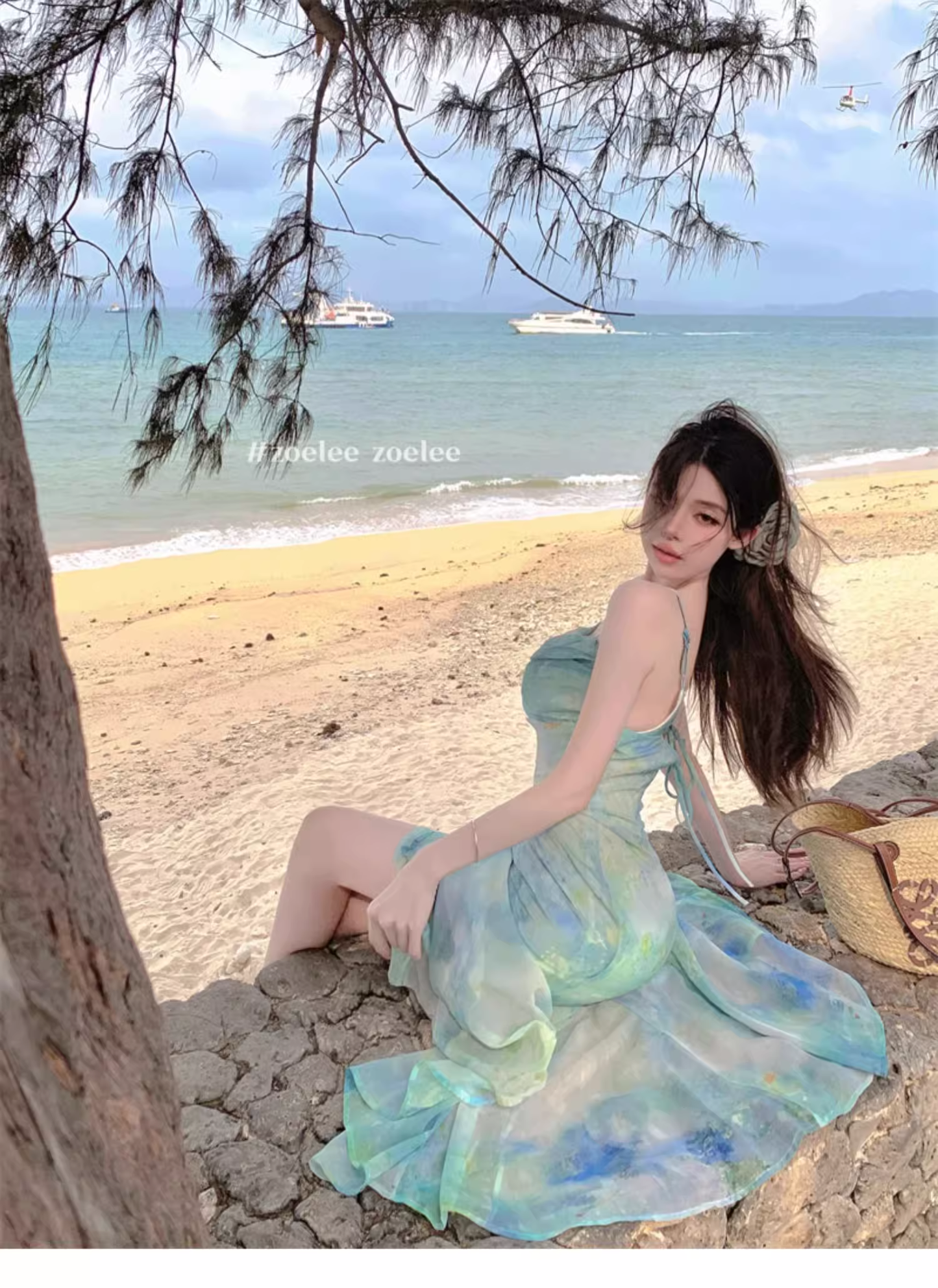 New Fashion Butterfly Design Short Sleeve Casual Spaghetti Strap Dress TP3017