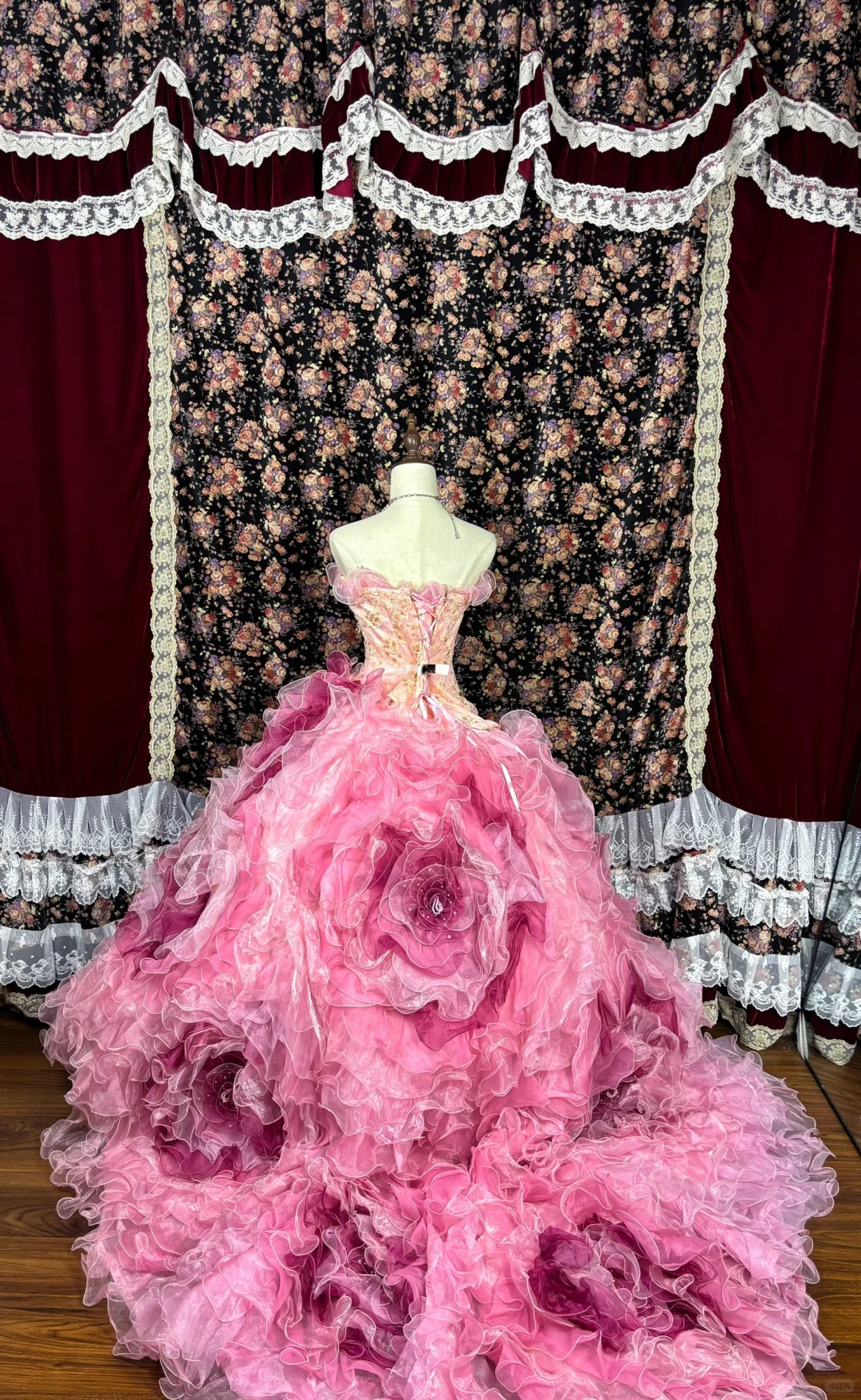 Pink 3D Flower Tulle Beaded Quinceanera Dress Evening Ball Gown TP4268