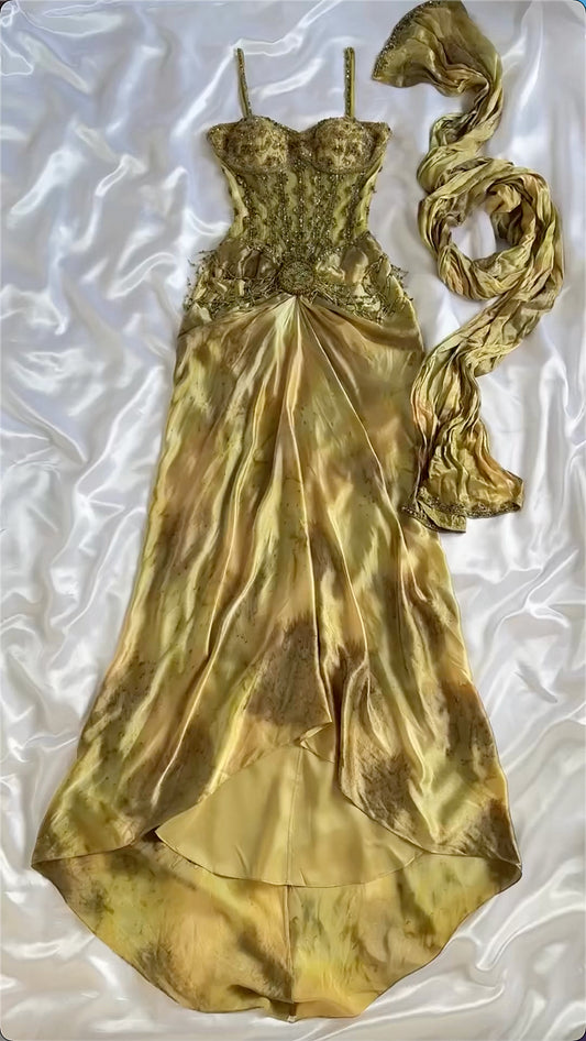 Vintage Shiny Beaded Sweetheart Prom Dress Sheath Spaghetti Strap Evening Dress Long Formal Dress TP4697