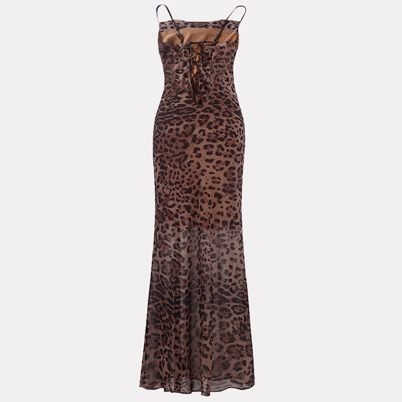 New Fashion Leopard Print Design A-line Spaghetti Strap Women Party Dress TP3897