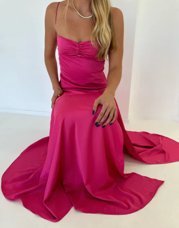 Elegant Satin Prom Dress Sheath Spaghetti Strap Evening Gown High Slit Party Dress Long Formal Dress TP4750