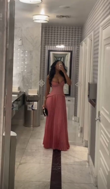 Pink Corset Pleated Maxi Dress A-Line Strapless Plunging Neckline Evening Gown TP5070